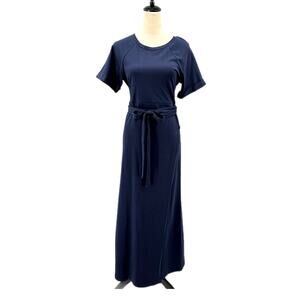 Tuckernuck NWT Clarissa 100% Cotton Navy Maxi Wrap Short Sleeve Belt Tie Dress